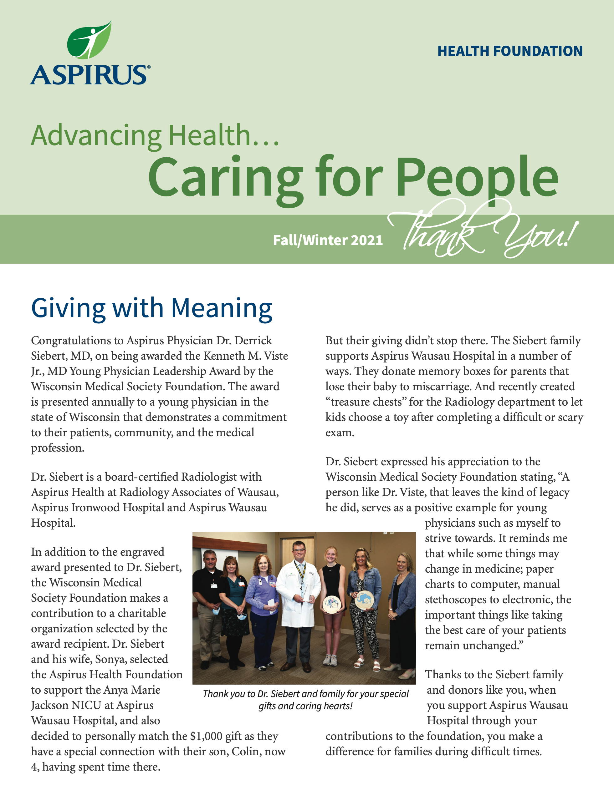 Aspirus Health Foundation Fall/Winter 2021 Newsletter